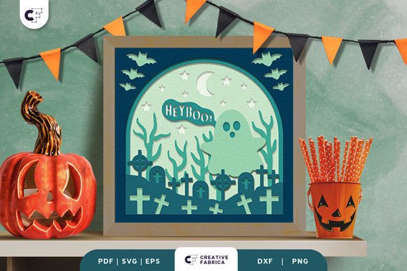 3D Hey Boo Layered Papercut SVG for Halloween