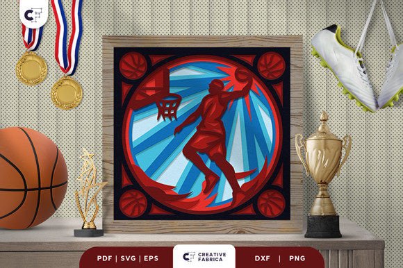 Basketball Game Shadow Box 3D SVG for Sports