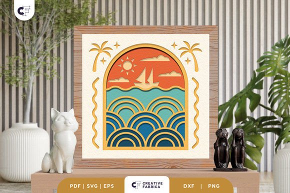 Beach with Sailboat 3D SVG for Summer