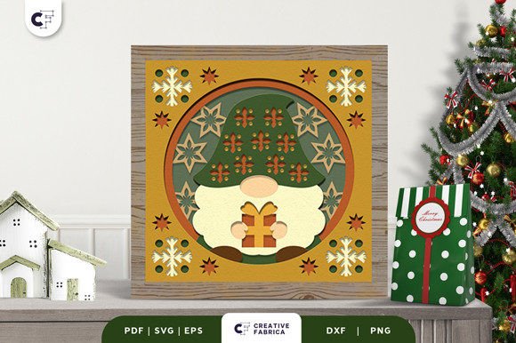 Christmas Gnome Shadow Box Paper Cut: A Festive 3D SVG for Seasonal Branding