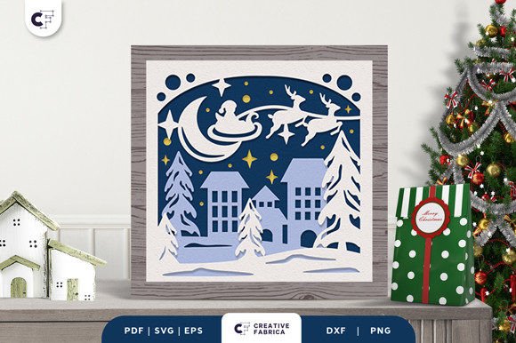 Christmas Reindeer Sleigh 3D SVG: A Festive 3D Paper Cut for Holiday Design Projects