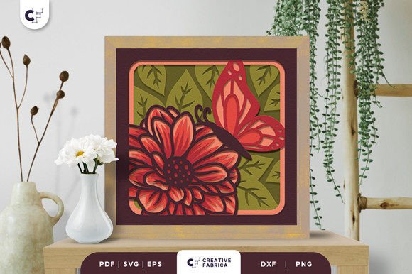Flower and Butterflies 3D Light Box SVG for Spring