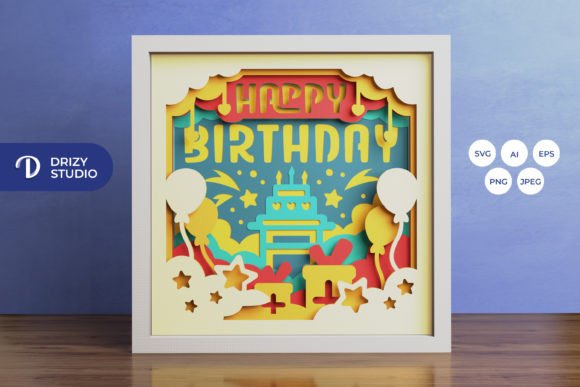 Happy Birthday 3D Shadow Box SVG for Laser Cutting