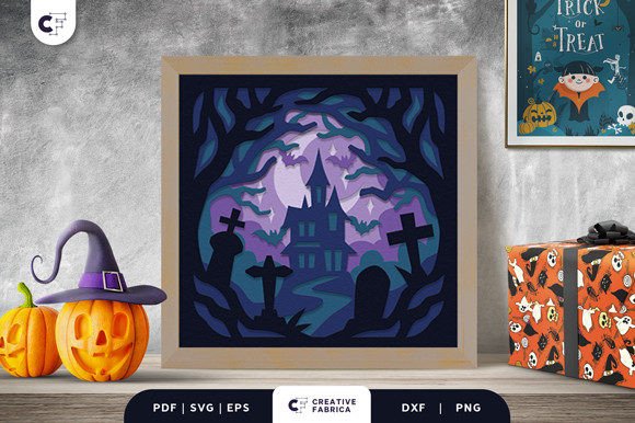 Haunted Castle in the Forest 3D SVG for Halloween