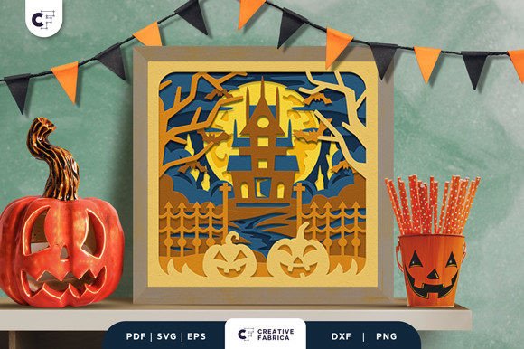 Haunted House 3D Shadow Box SVG for Halloween