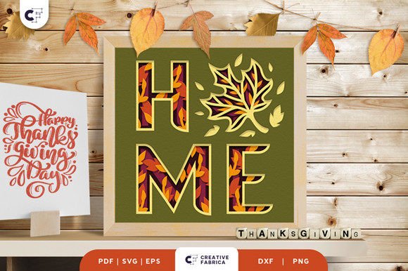Maple Leaves HOME 3D SVG for Thanksgiving Branding