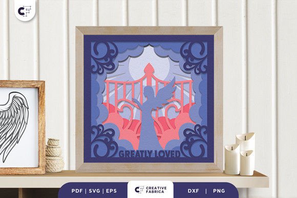 Memorial Woman with Wings Shadow Box 3D SVG