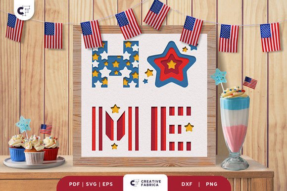 Patriotic USA Home Sign Shadow Box 3D SVG for Independence Day