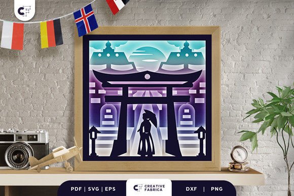 Torii Gate Landscape 3D SVG for Country-Themed Craft Projects