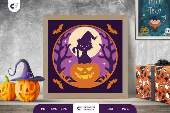 Witch Cat on a Pumpkin 3D SVG for Halloween