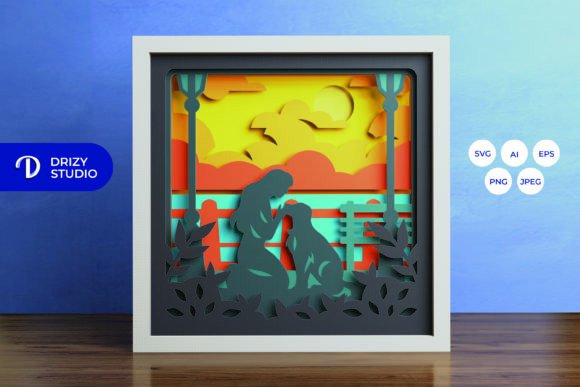 Woman and a Dog 3D Shadow Box SVG – A Heartfelt Craft Design for Real Makers